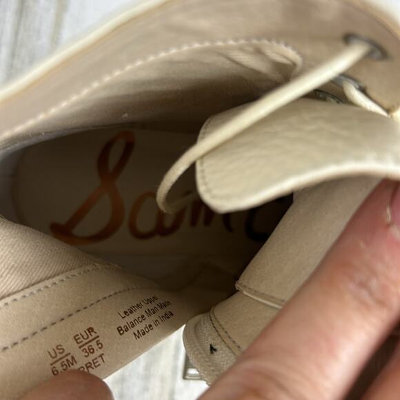 Sam Edelman womens sz 6.5M cream leather lace up chunky ankle boots - Picture 9 of 11